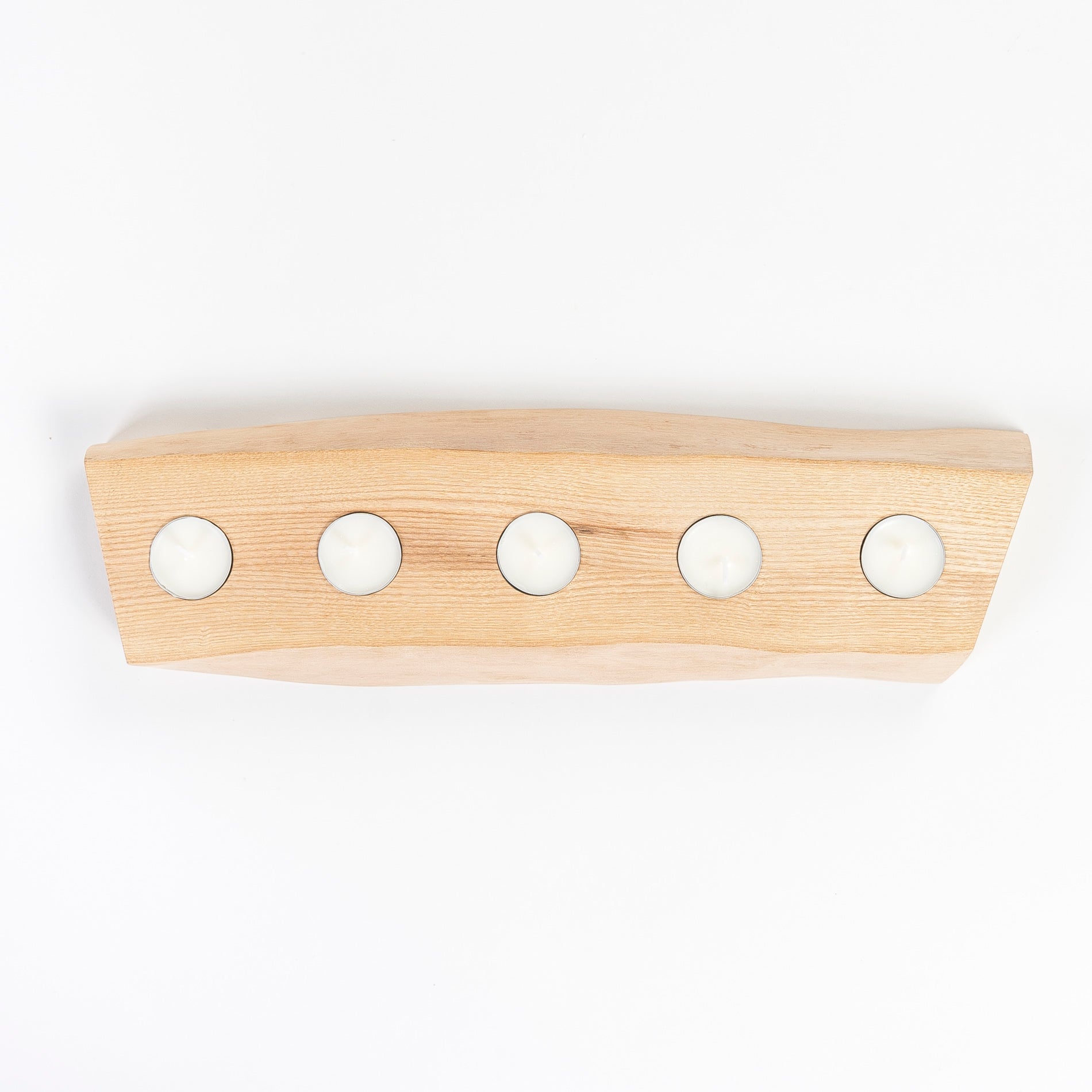 top view of the 5 candle solid ash candle holder - tealight candles - home goods made in Maine