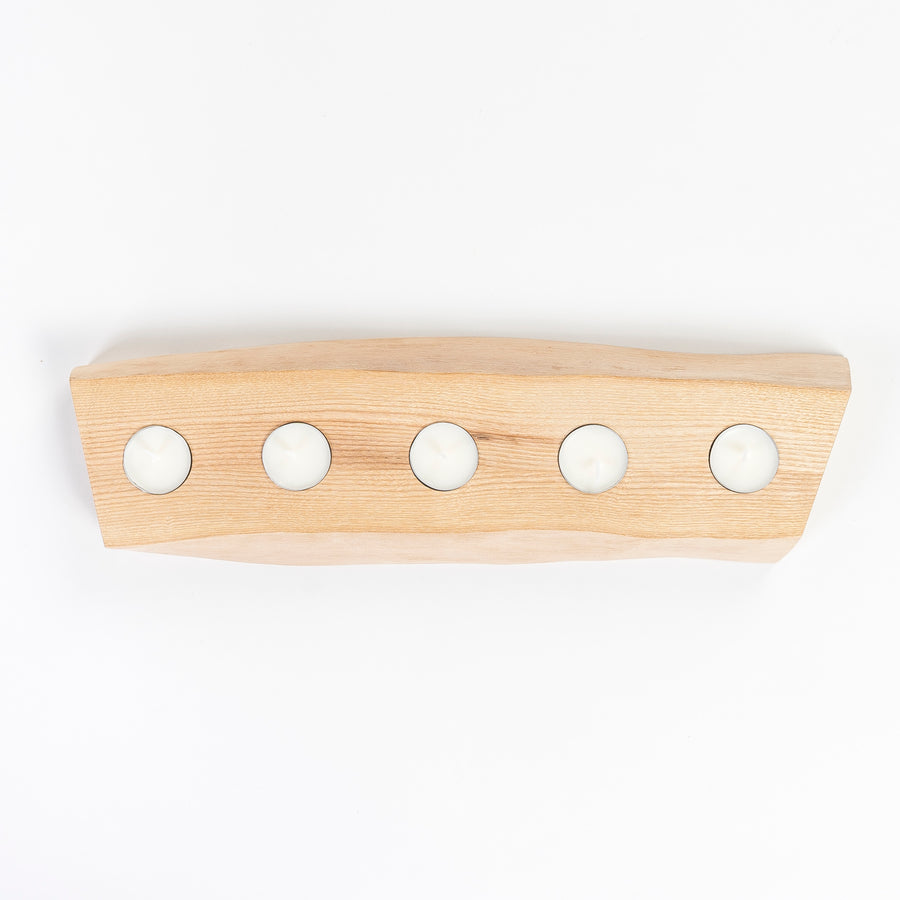 top view of the 5 candle solid ash candle holder - tealight candles - home goods made in Maine