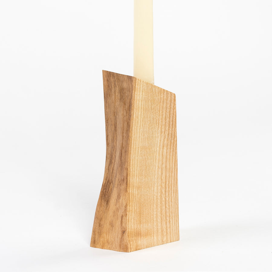 detail of a live edge ash candle holder made by Studio 89