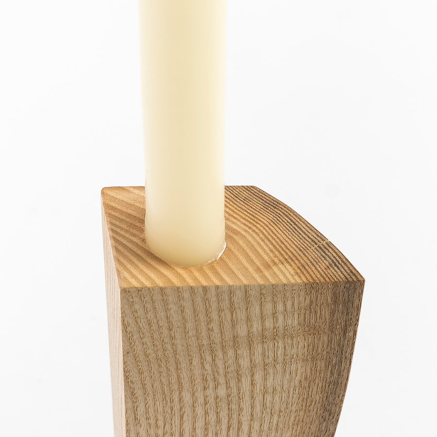 detail shot of the live edge ash candle holders