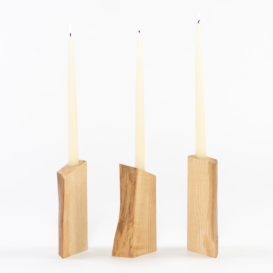live edge ash candle holders - group of three - Maine woodworkers