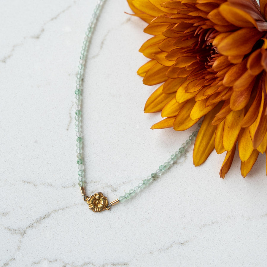 Aqua Chalcedony + Gold Flower Necklace