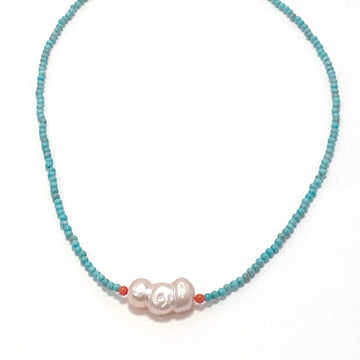 Tiny Turquoise Large Pearl Necklace