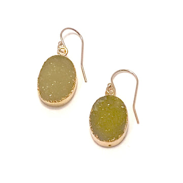 Gold Filled Large Oval Yellow Druzy Earrings