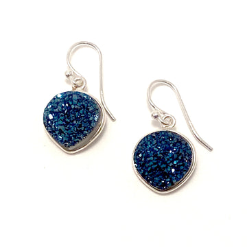 Sterling Silver - Navy Blue Druzy Earrings