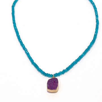 Aqua Jade with Purple Druzy Necklace