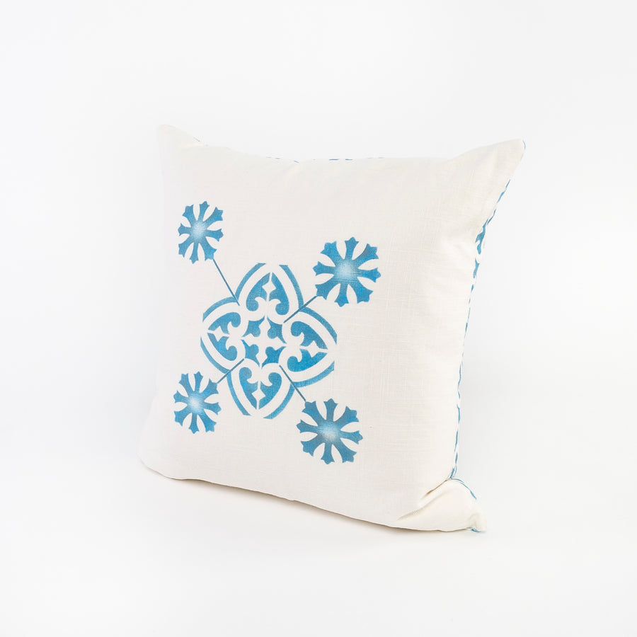 screen printed linen pillow - square design - blue and white pattern - doubled sided - preshrunk and washable