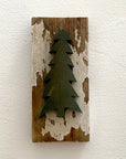 Single Wooden Pine Tree on Recycled Wood