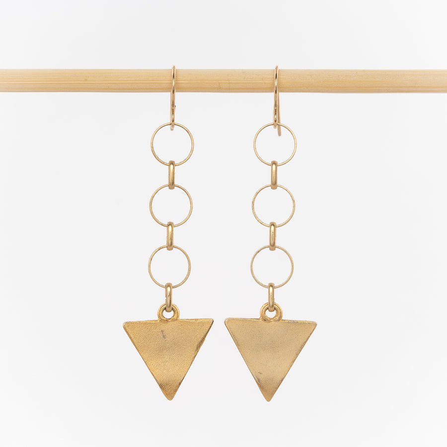circle chain and arrow drop geometric earrings - 24k gold plated brass - gold-filled wire backs