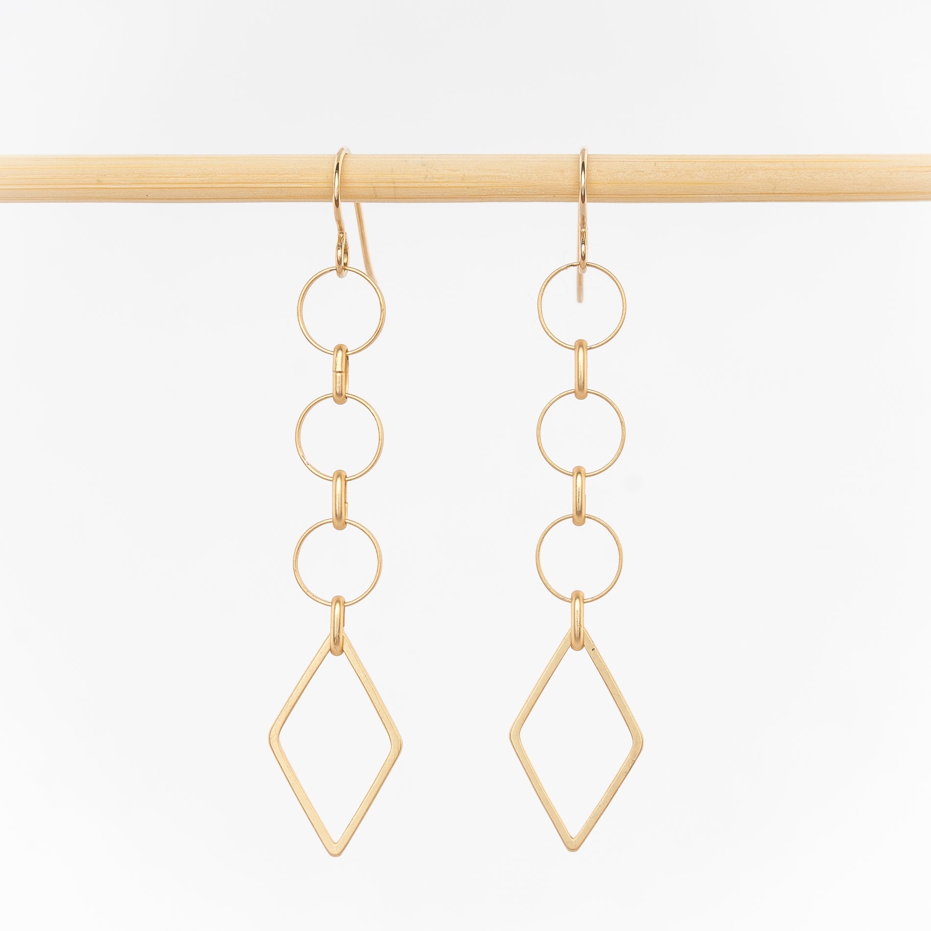 gold geometric earrings - dangles - 24k gold plated brass - handcrafted in Maine