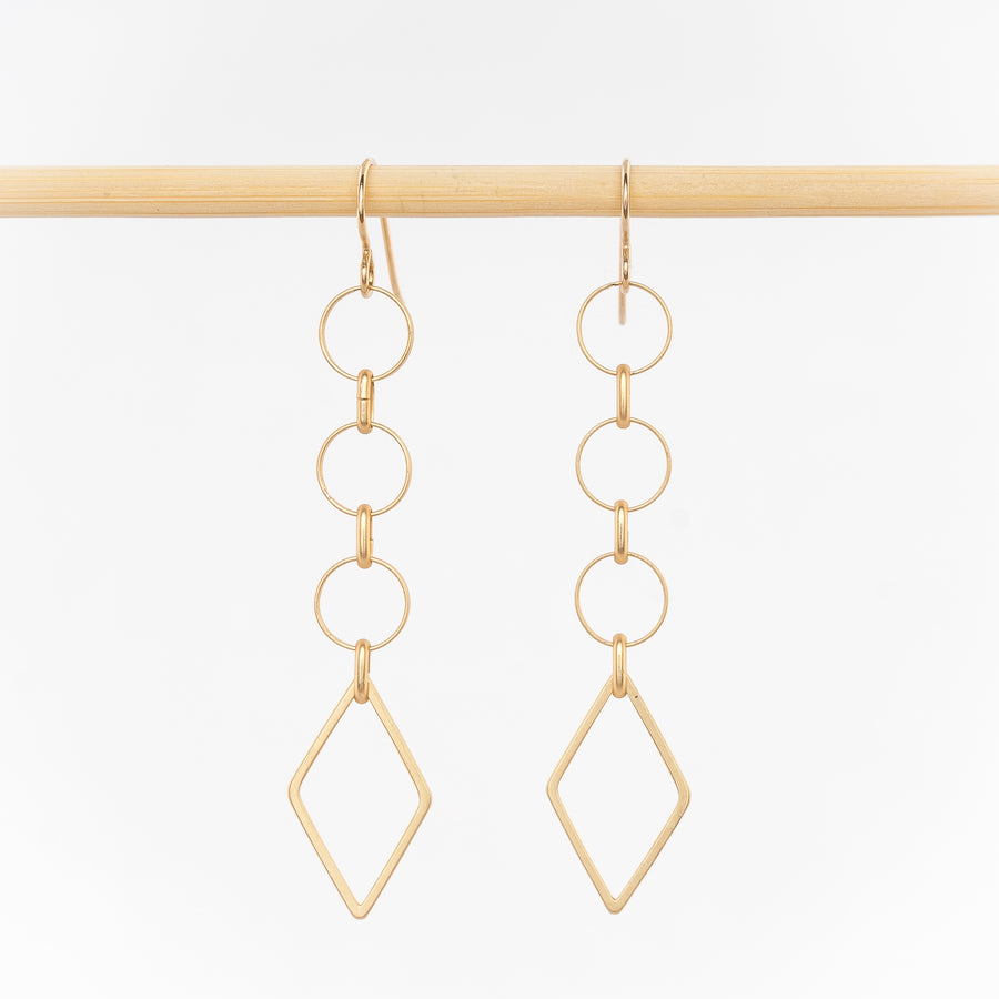 gold geometric earrings - dangles - 24k gold plated brass - handcrafted in Maine