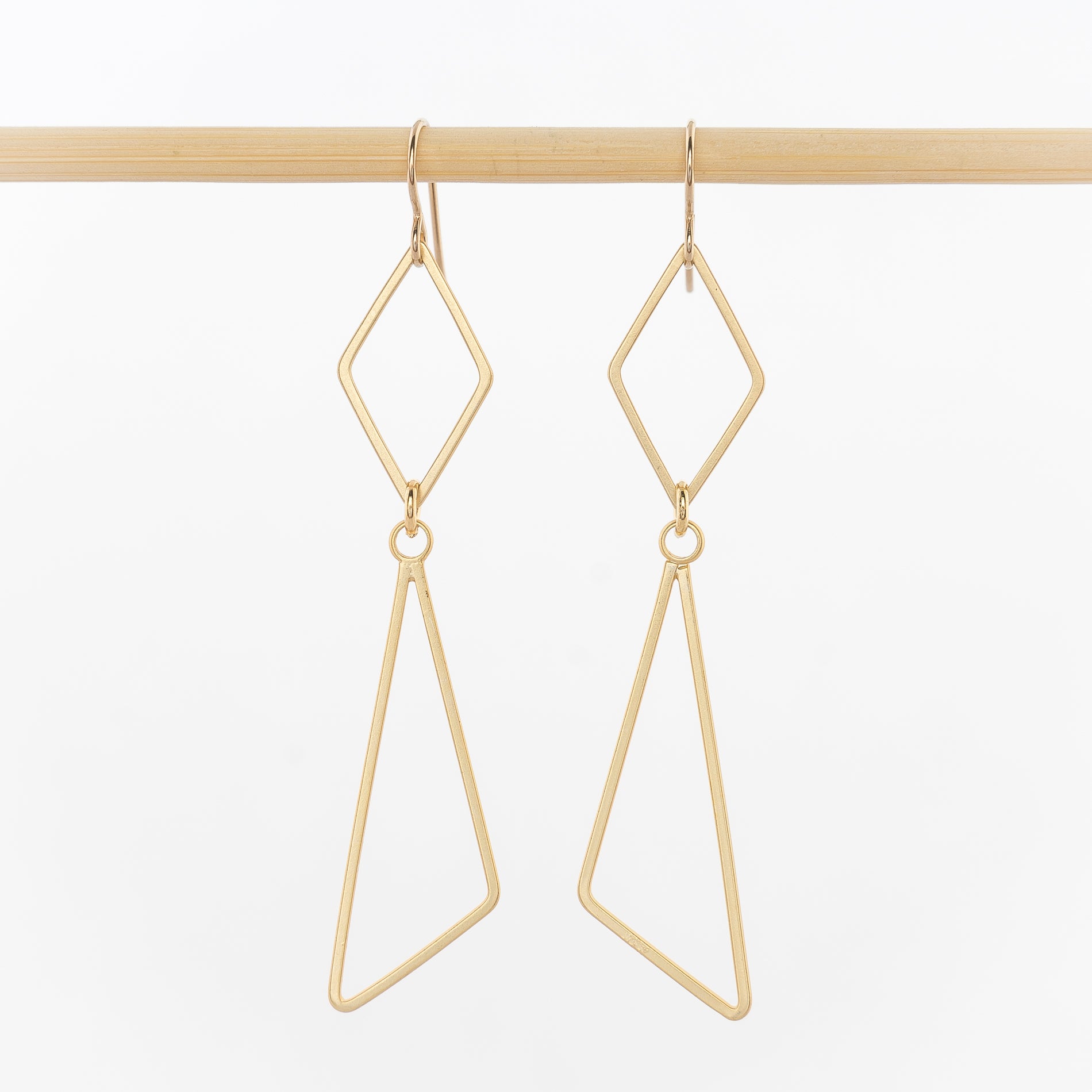 geometric earrings - open diamond and triangles - 24k gold plated brass - jewelry - dangles