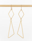 geometric earrings - open diamond and triangles - 24k gold plated brass - jewelry - dangles