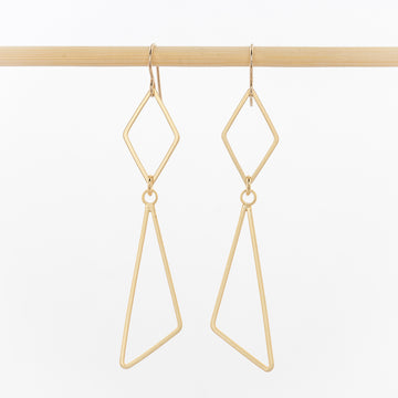 geometric earrings - open diamond and triangles - 24k gold plated brass - jewelry - dangles