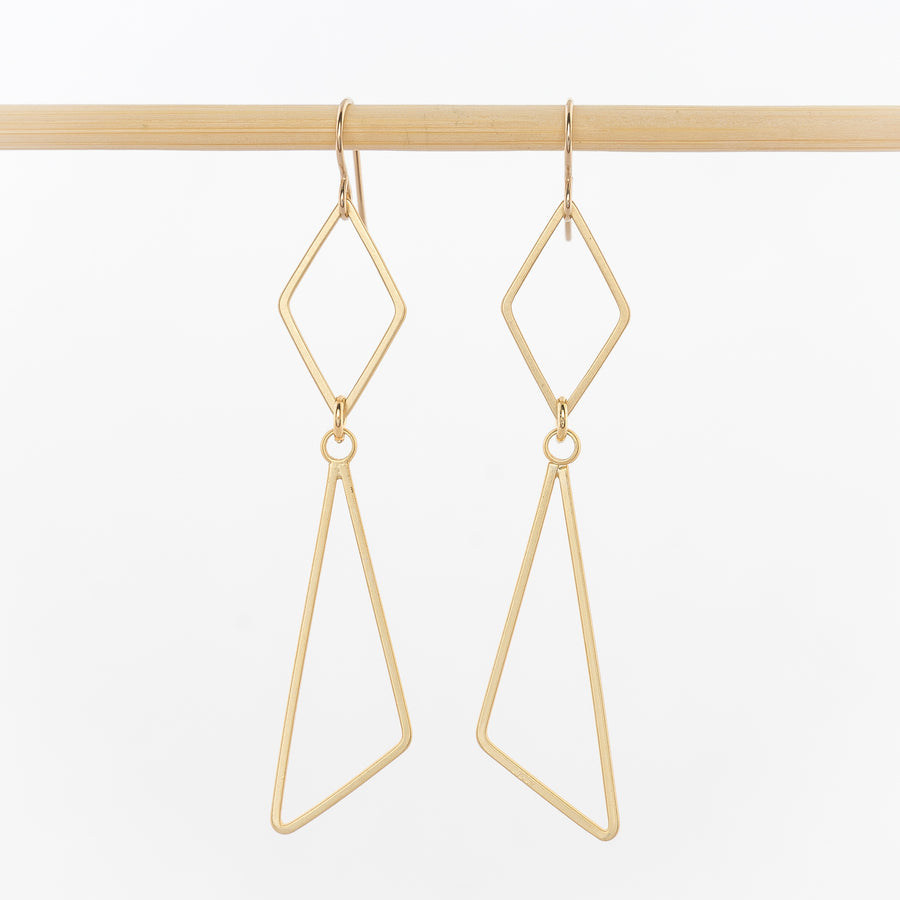 geometric earrings - open diamond and triangles - 24k gold plated brass - jewelry - dangles