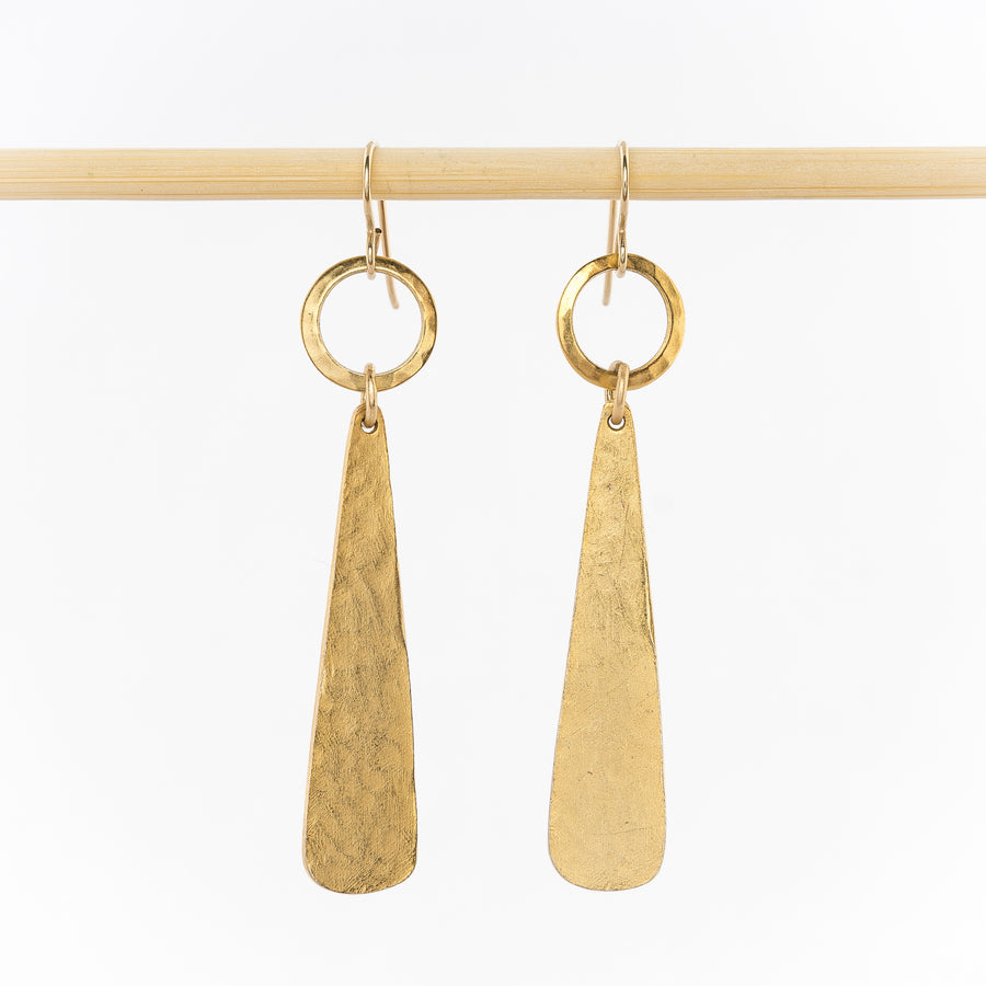 Hammered Gold Paddle Drop Earrings | Long Geometric Dangle Earrings ...