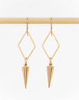 gold geometric dangle earrings - women's jewelry - open diamonds and spike drops - gold plated  - french hooks