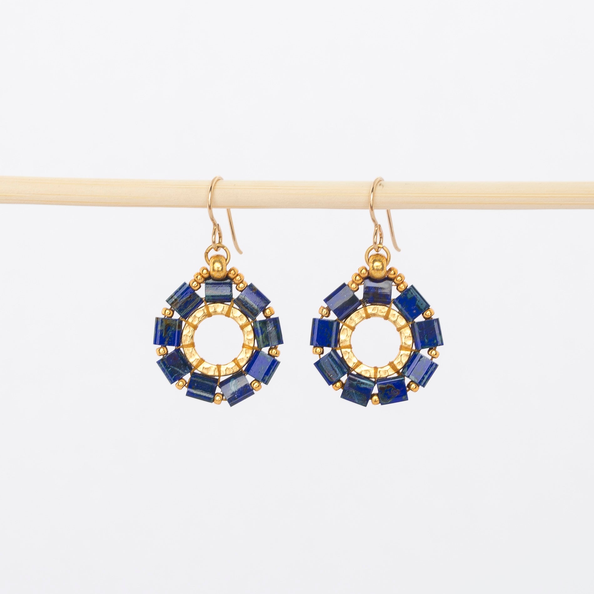 lapis everlasting hoop earrings - dangles - gold - wire backs - made in Maine