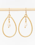 oval hoop drop and pearl earrings - handmade dangles