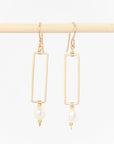 gold rectangle and pearl earrings