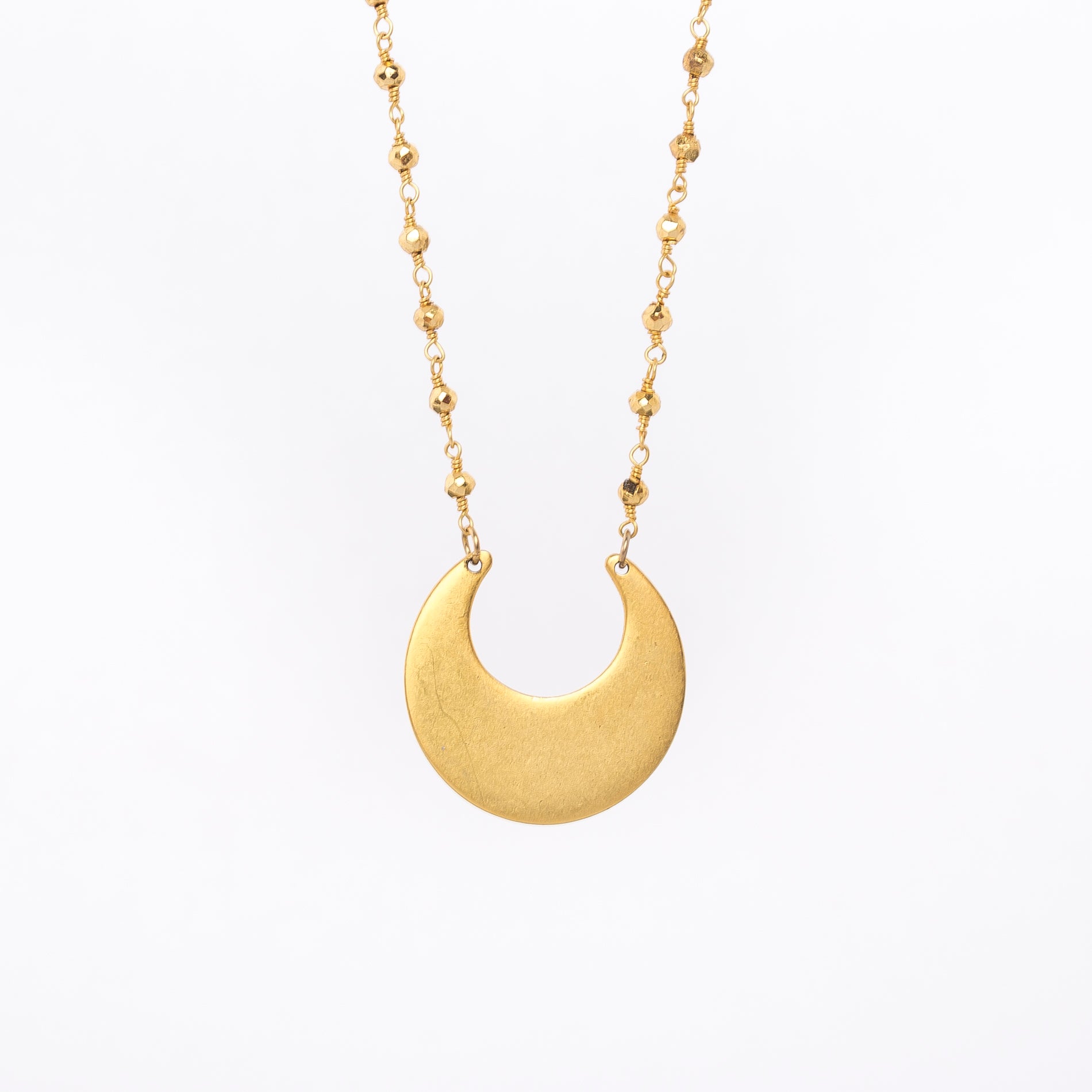 crescent moon necklace - egyptian inspired - matte gold - made in Maine 