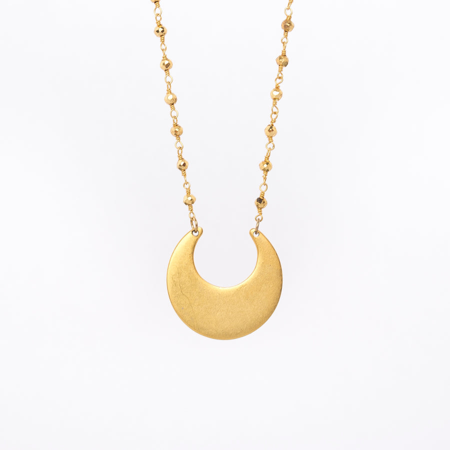 crescent moon necklace - egyptian inspired - matte gold - made in Maine 
