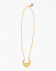 full view of the matte gold crescent moon necklace - lobster claw clasp