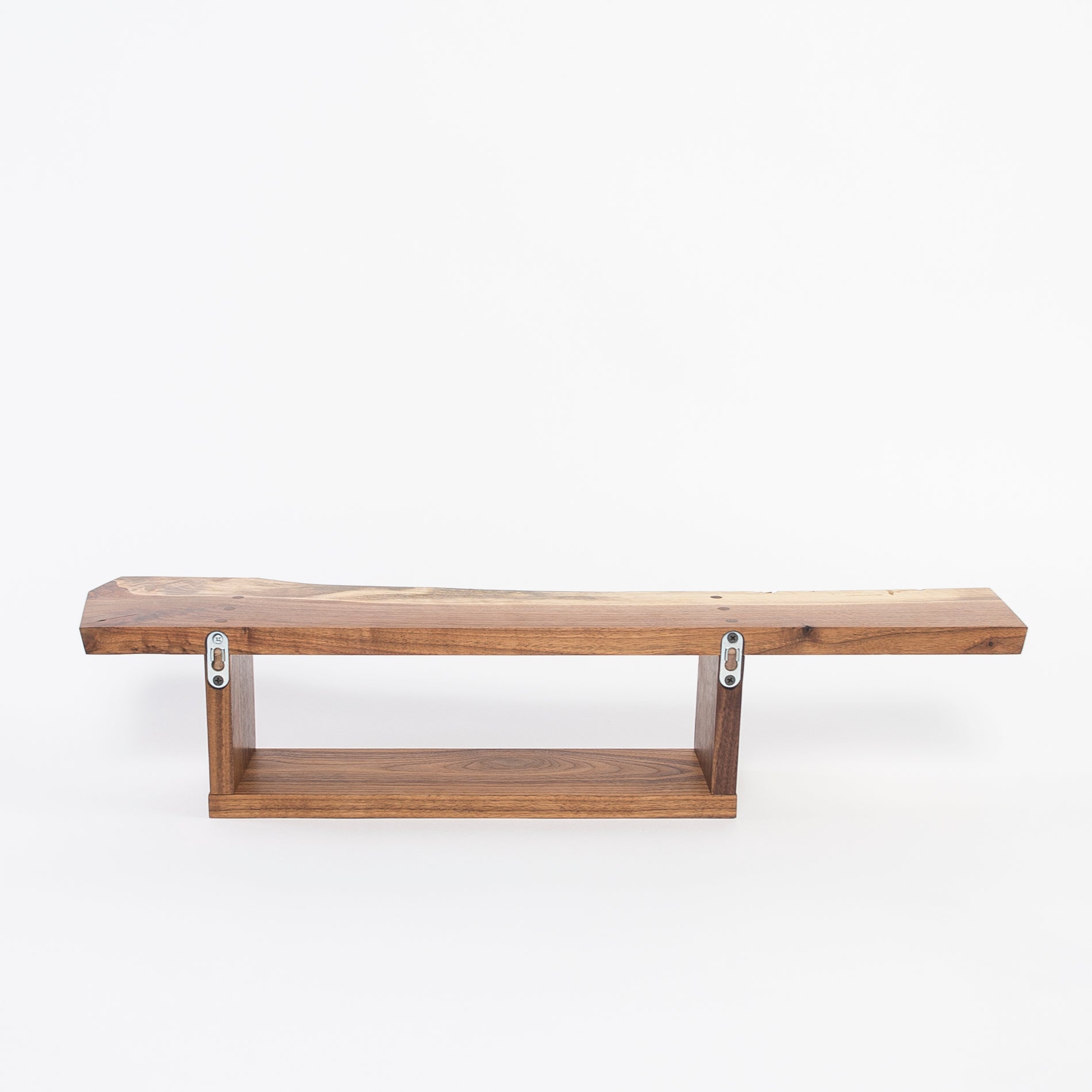 walnut wall shelf back view - hidden wall cleats - smooth surface