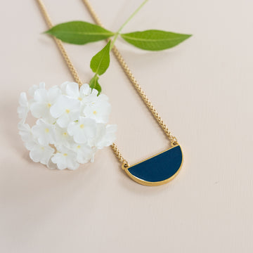 Azure + Brass Half Moon Necklace