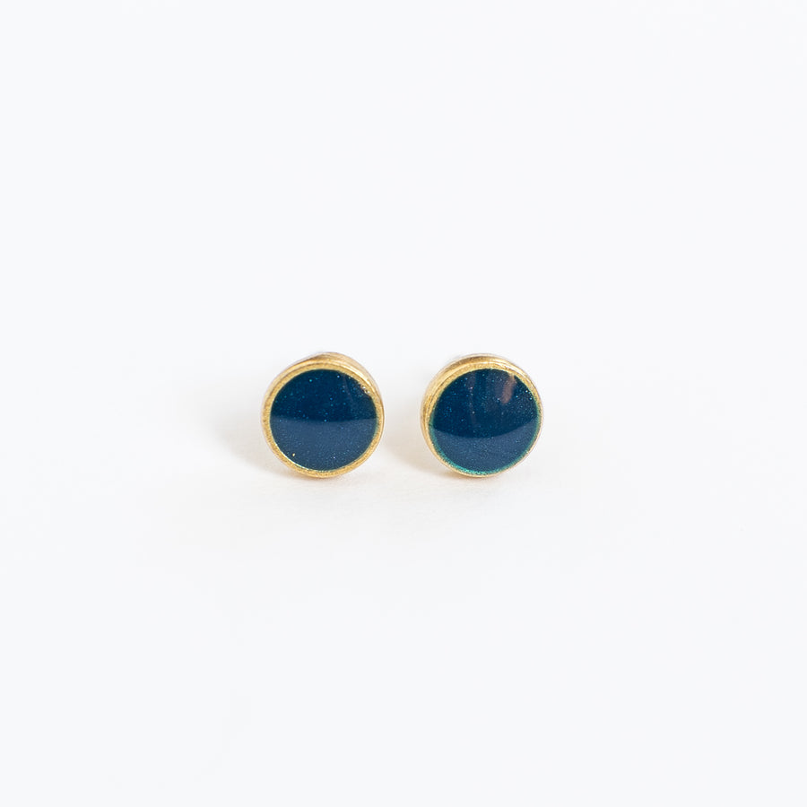 Azure + Brass Round Stud Earrings
