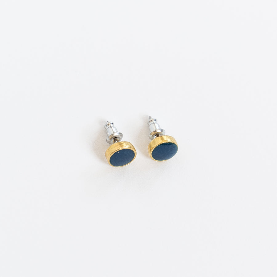Azure + Brass Round Stud Earrings
