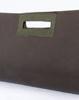 the teardrop bag in moss - front view - brown leather - purse