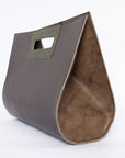 Wood.Stone.Bone. teardrop bag - green moss - sideview - leather handbag