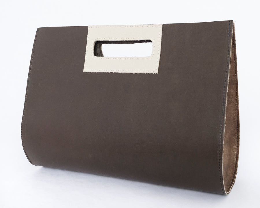durable leather bag in bone - white - front view - handbag - teardrop