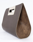 sideview of the leather medium teardrop bag - brown and white leather - women's fashion