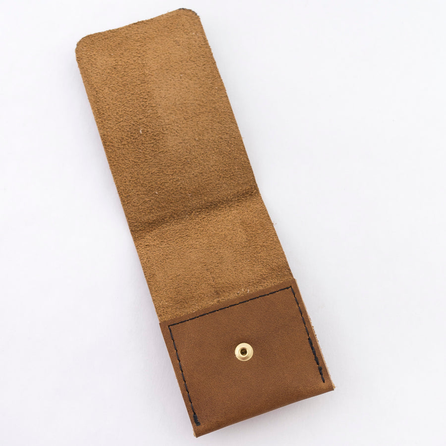 the card wallet in walnut - brown leather - handmade in house - minimalist style