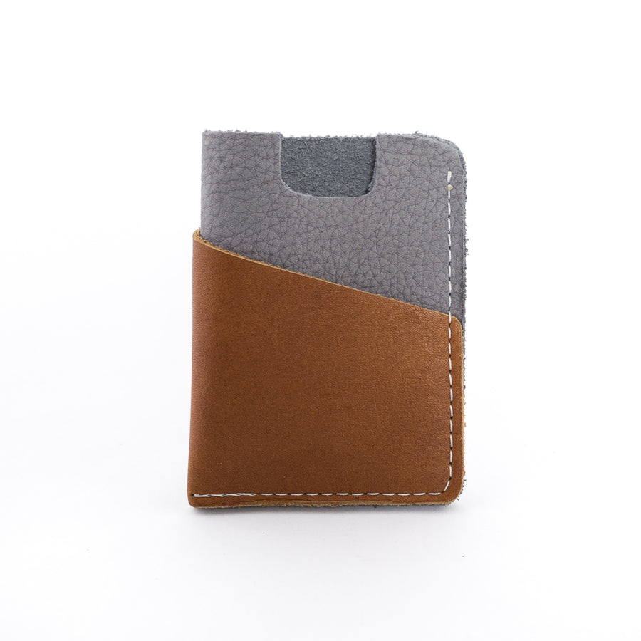 two-color wallet in brown and periwinkle - unisex design - handmade by wood.stone.bone.