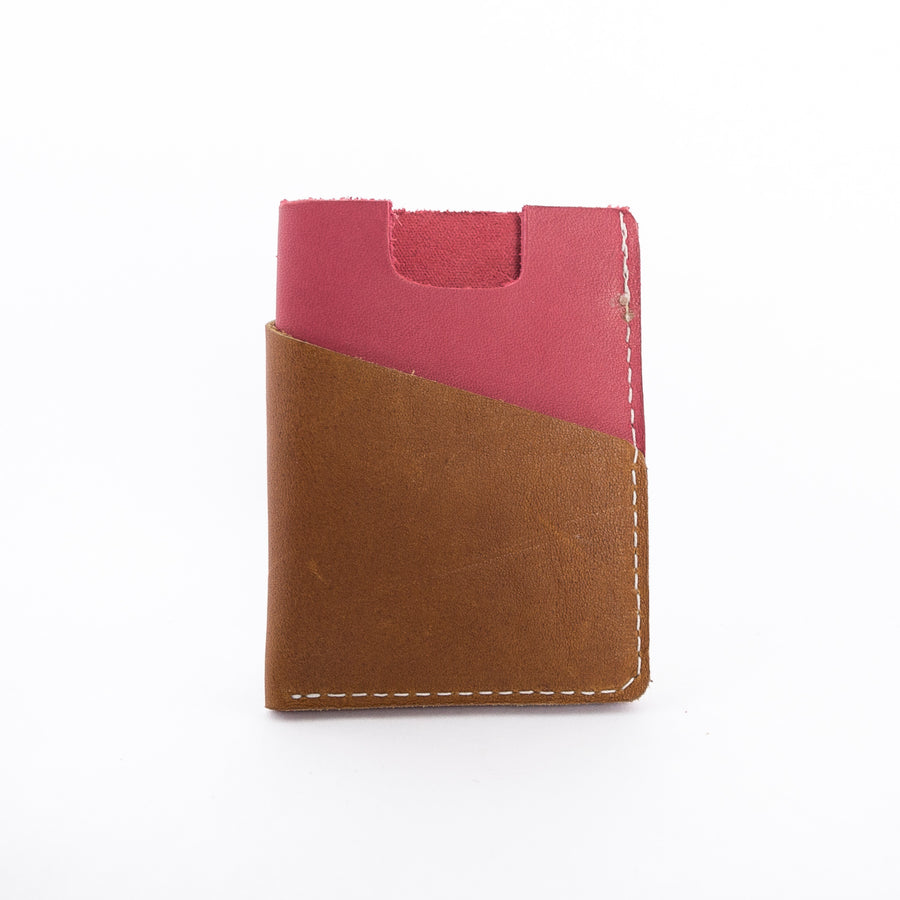 brown and red leather wallet - hand stitched in Maine - high quality