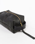 durable leather dopp kit in black - gold zipper - zipper pull - handmade in Maine - workshop item