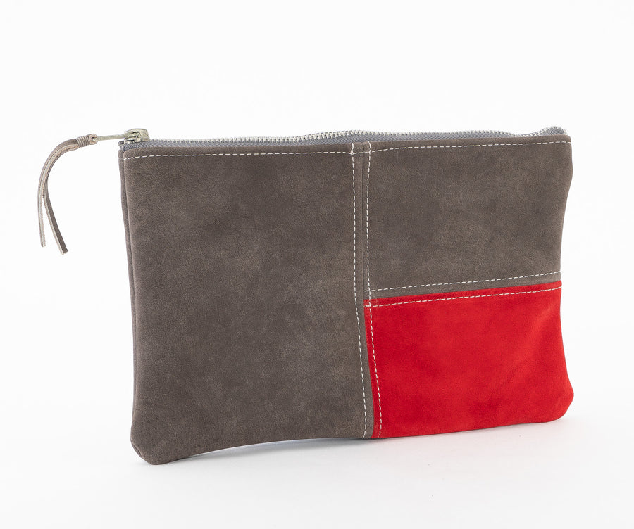 Suede Pouch, Gray/Red Mondrian Bag by Venn + Maker, side view