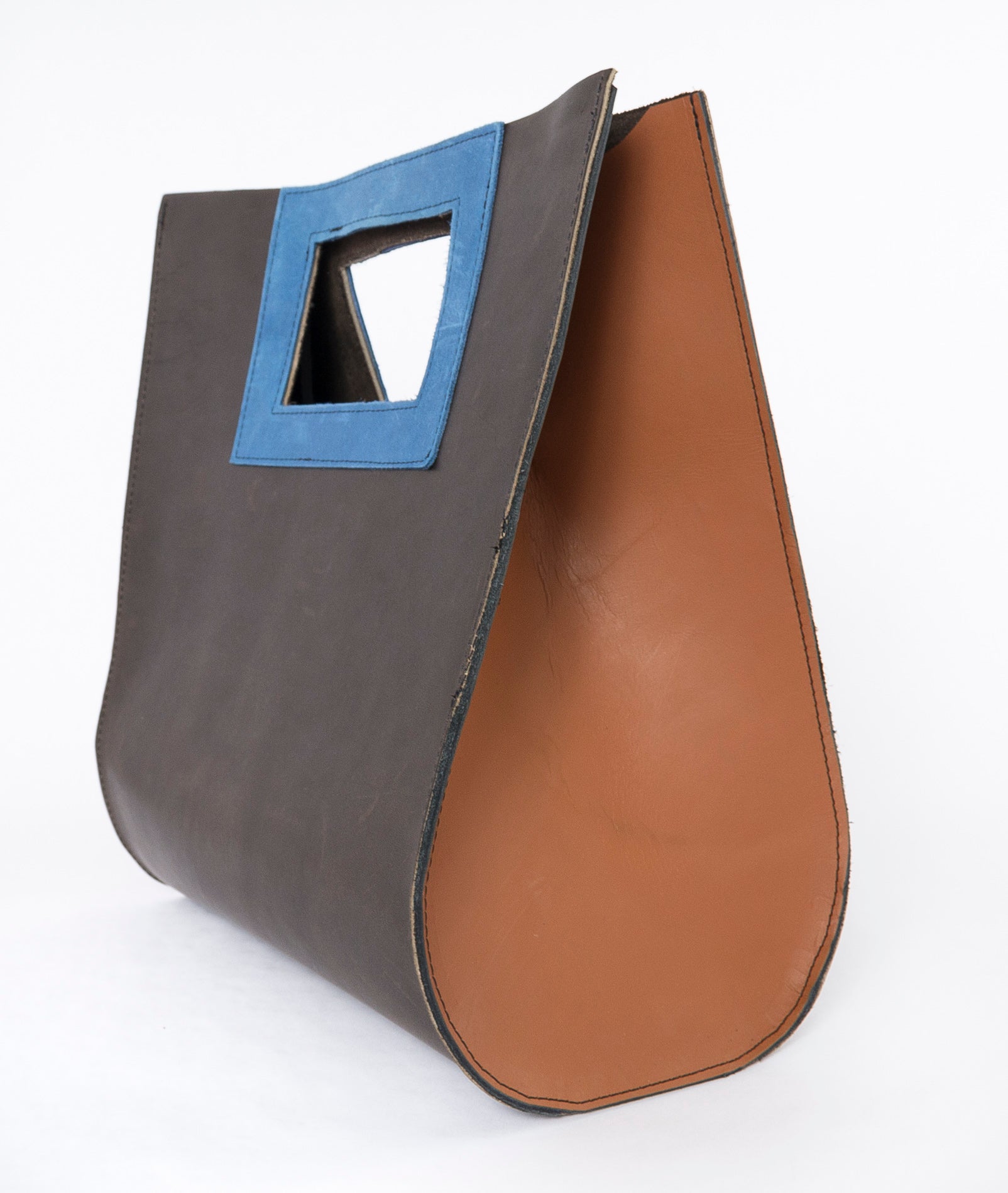 The Teardrop Bag in Leather, Azure Colored - Large - side view - blue