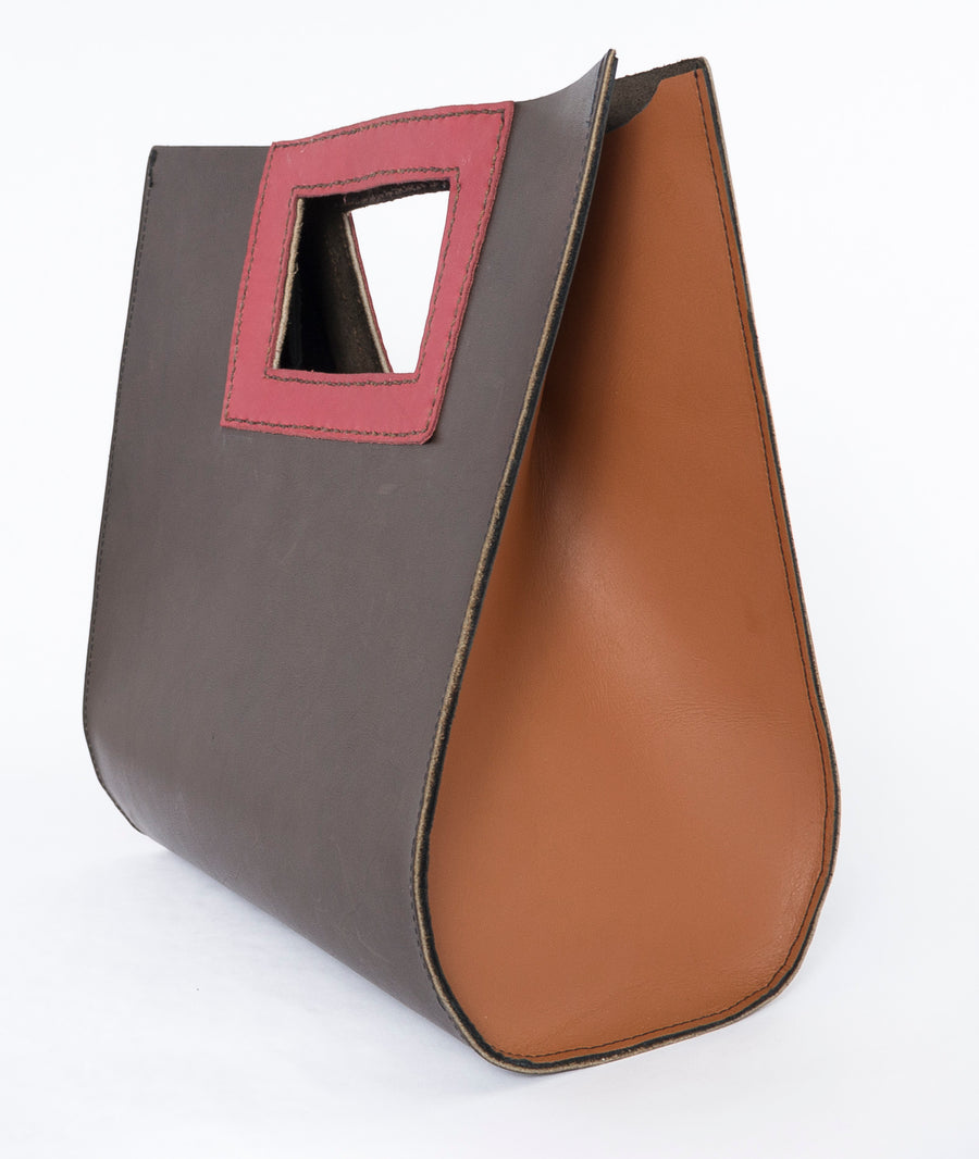 large leather teardrop handbag - rouge - red - sideview - bag