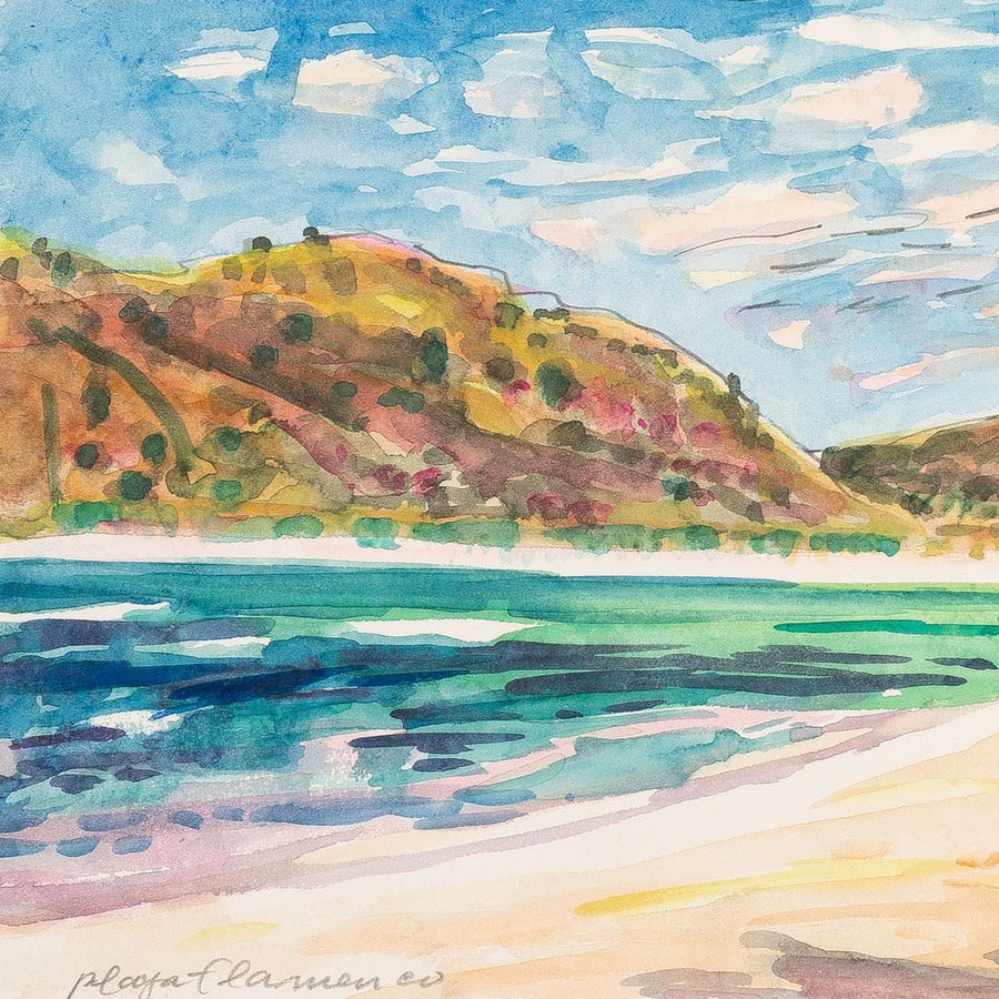 Watercolor of Playa Flamenco, Puerto Rico - Landscape by Maine Artist Elena Jahn