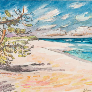 Watercolor of Playa Flamenco, Puerto Rico - Landscape by Maine Artist Elena Jahn