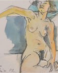 Watercolor and Sketch of reclining nude figuere by Maine Artist Elena Jahn