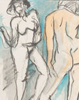 Watercolor and Sketch of two nude figures by Maine Artist Elena Jahn