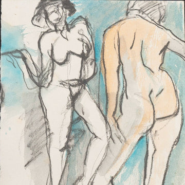 Watercolor and Sketch of two nude figures by Maine Artist Elena Jahn