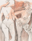 Watercolor and sketch of nude figures by Maine Artist Elena Jahn