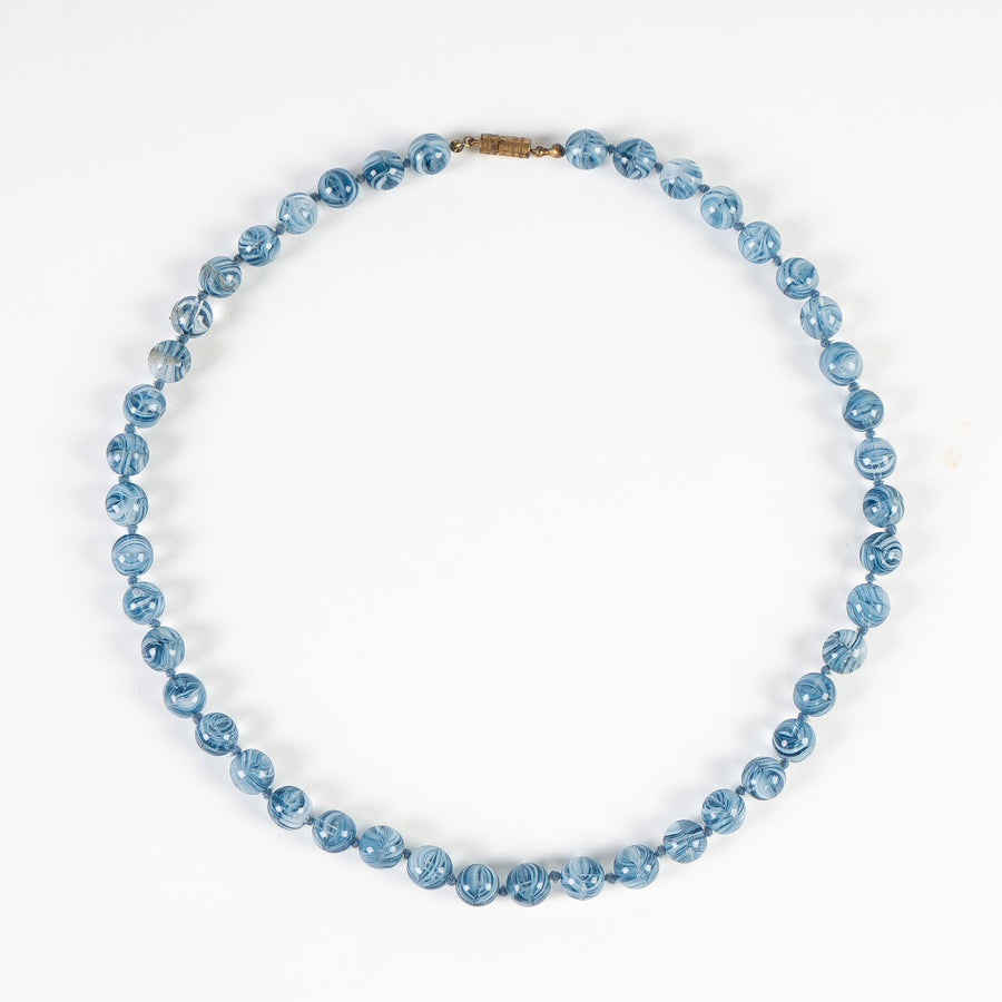 Blue Marbled Vintage Glass Necklace