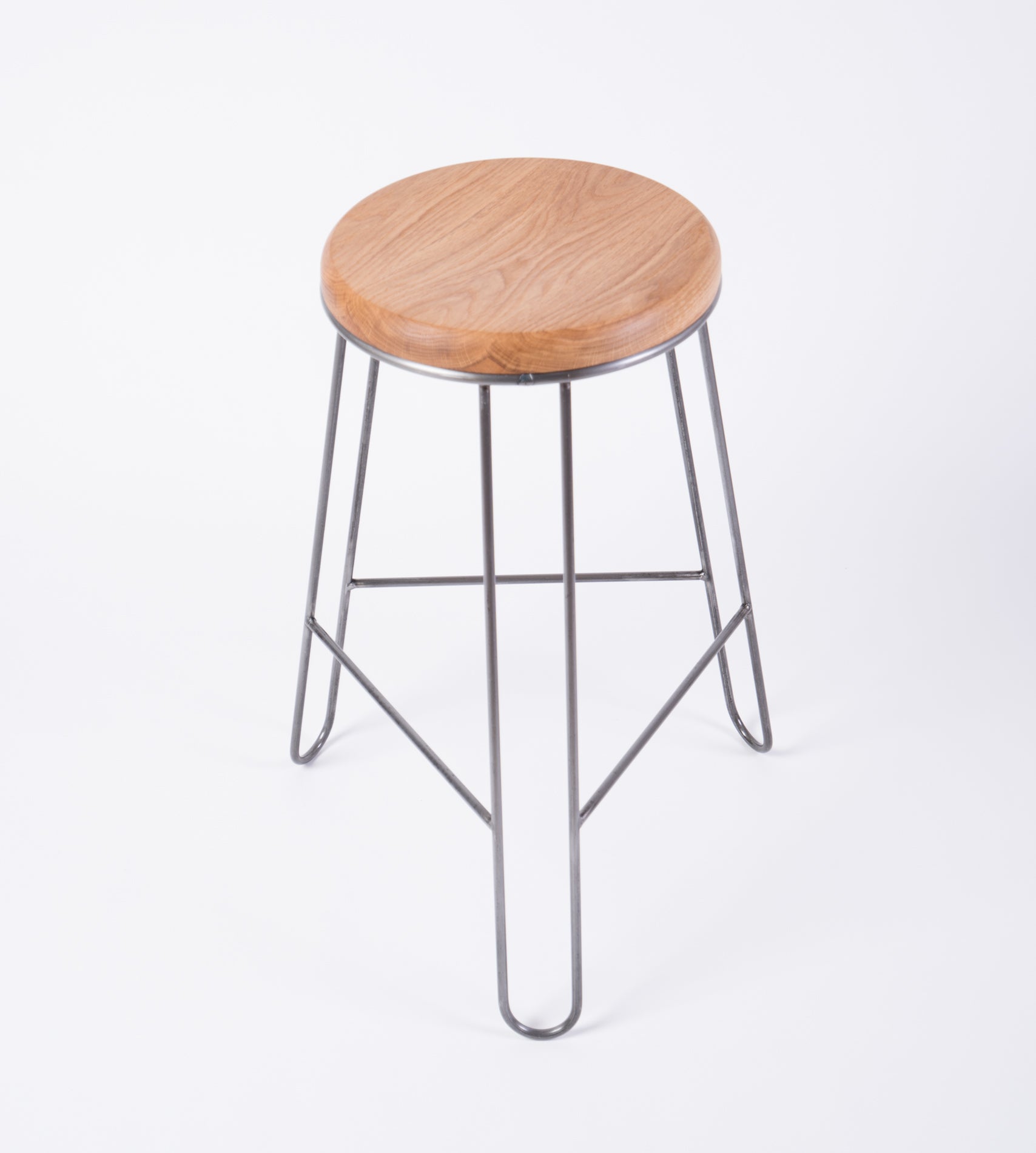 modern steel and wood stool seat view - white oak - midcentury furniture - becket street - portland - maine 